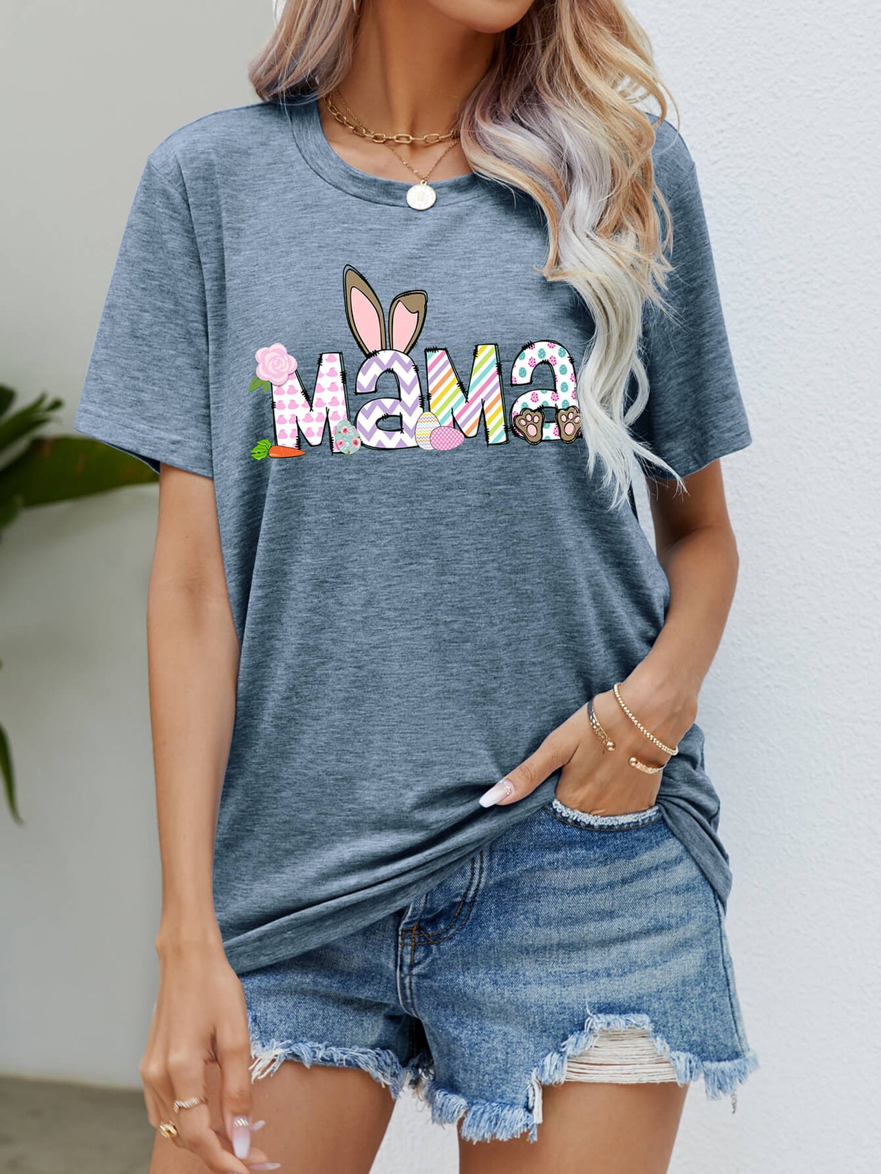 Easter MAMA Graphic Round Neck T-Shirt - T - 6 COLORS -