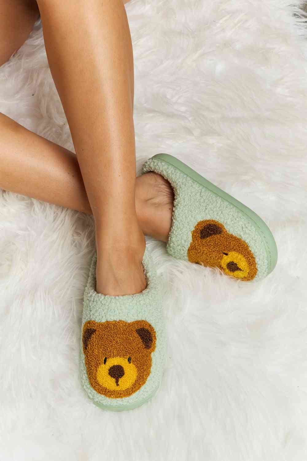 Melody Teddy Bear Print Plush Slide Slippers - T - 6 COLORS -