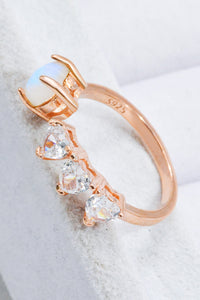 Thumbnail for Natural Moonstone and Zircon Heart Open Ring - T - 1 SIZE FIT - 2 FINISHES -