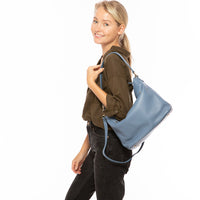 Thumbnail for Lauren Faded Denim Leather Hobo Bag Blue -