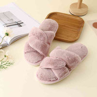 Thumbnail for Faux Fur Twisted Strap Slippers - T - 5 COLORS -