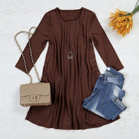 Thumbnail for Riah Fashion - Premium 3/4 Sleeve Swing Pocket Tunic Dress - 6 COLORS -