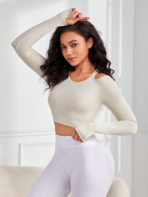 Cutout Round Neck Long Sleeve Active Top - 1 COLOR -