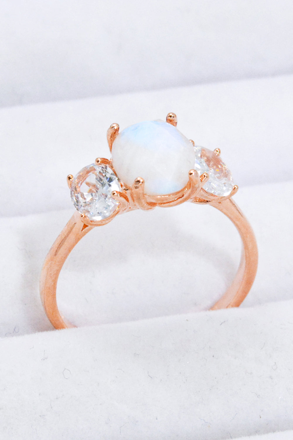 Natural Moonstone and Zircon Ring - T - SIZES 6 THRU 9 - 2 FINISHES -