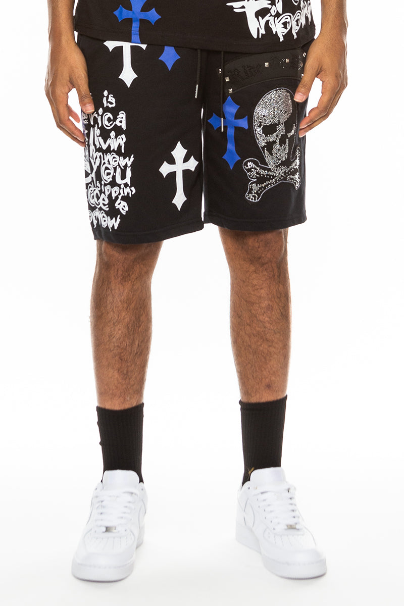 Bejewelled Chrome Skull Shorts - 4 COLORS -