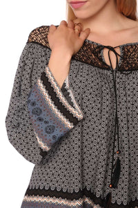 Thumbnail for Q2 - Gray Paisley Print Blouse With Cage Detail - SM., MED. ONLY - 1 COLOR -