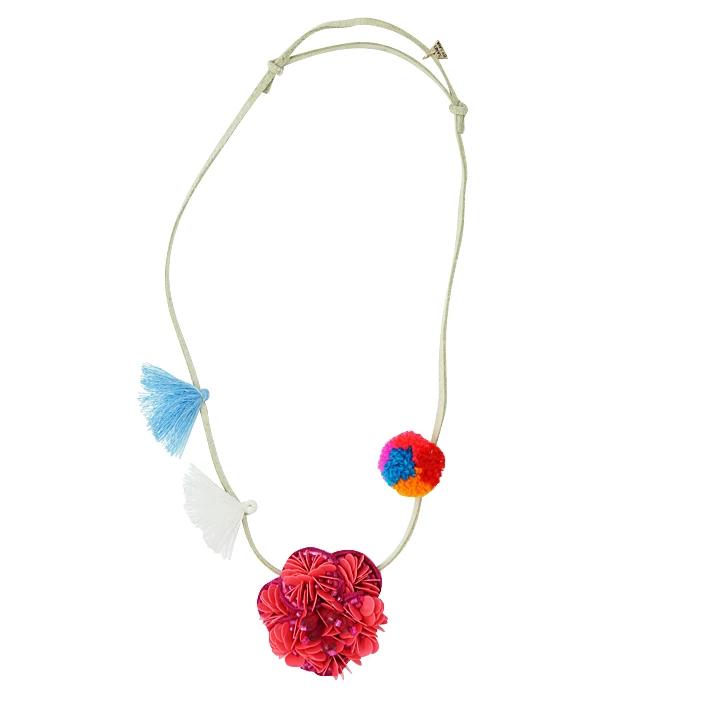 SAND BY SAYA N.Y. - Pink Flower Embellished Kids Pom Pom Necklace - 1 COLOR -