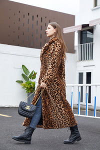 Thumbnail for Sharon Tatem - Faux Fur - Leopard Print - Rabbit Tailored Collar - Warm Thick X-Long Coat Long Sleeve Jacket -