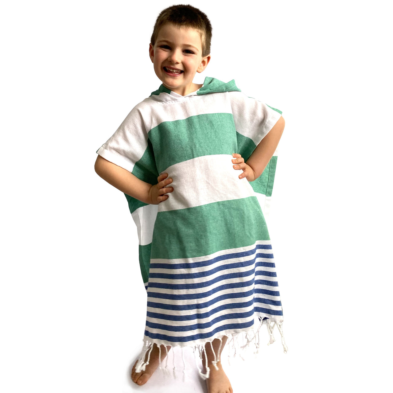 KIDS Hilana upcycled Cotton - Veracruz Hooded Poncho Towel - Green - 1 COLOR -