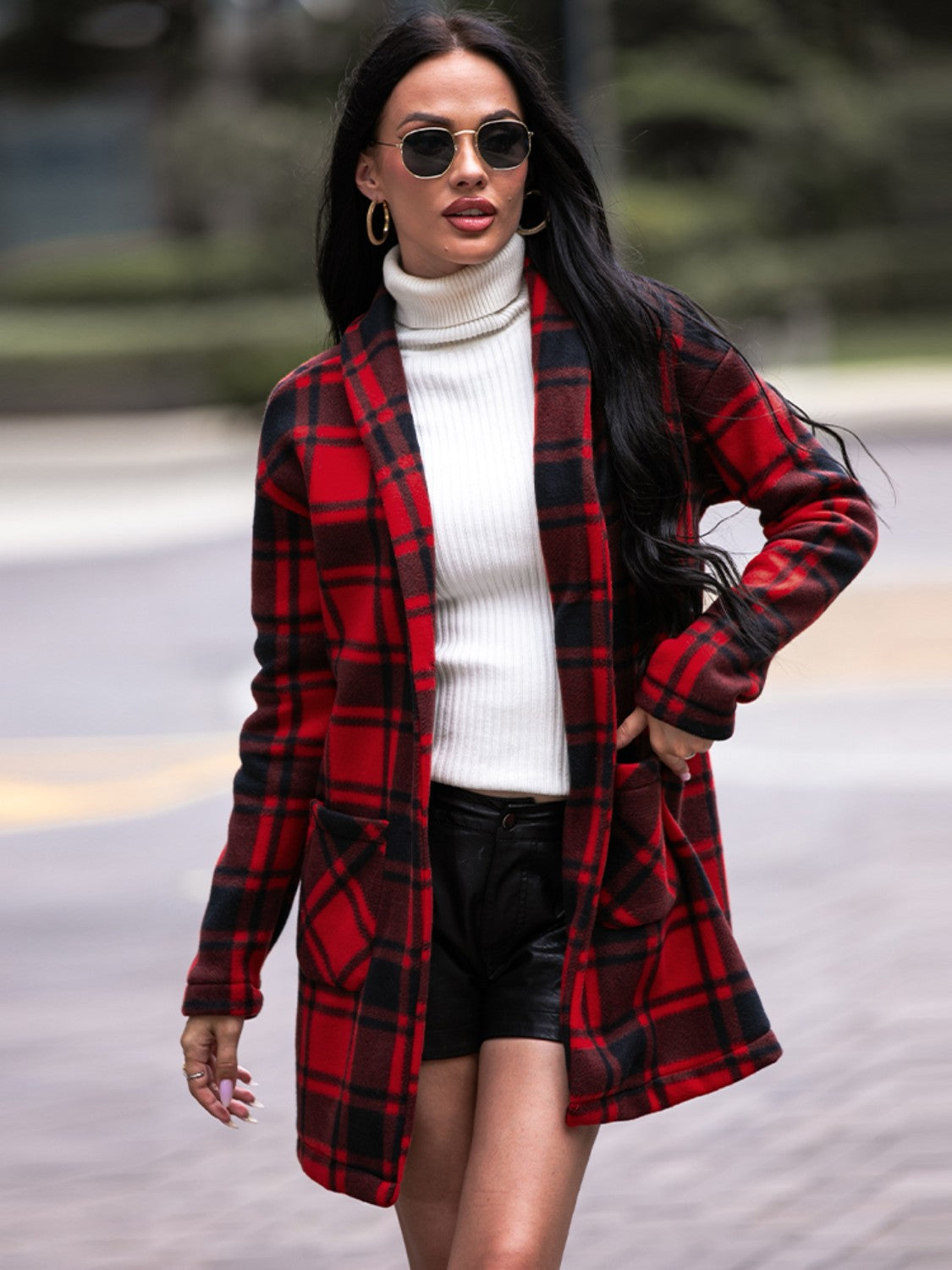 Plaid Shawl Collar Jacket with Pockets - t - 3 colors -