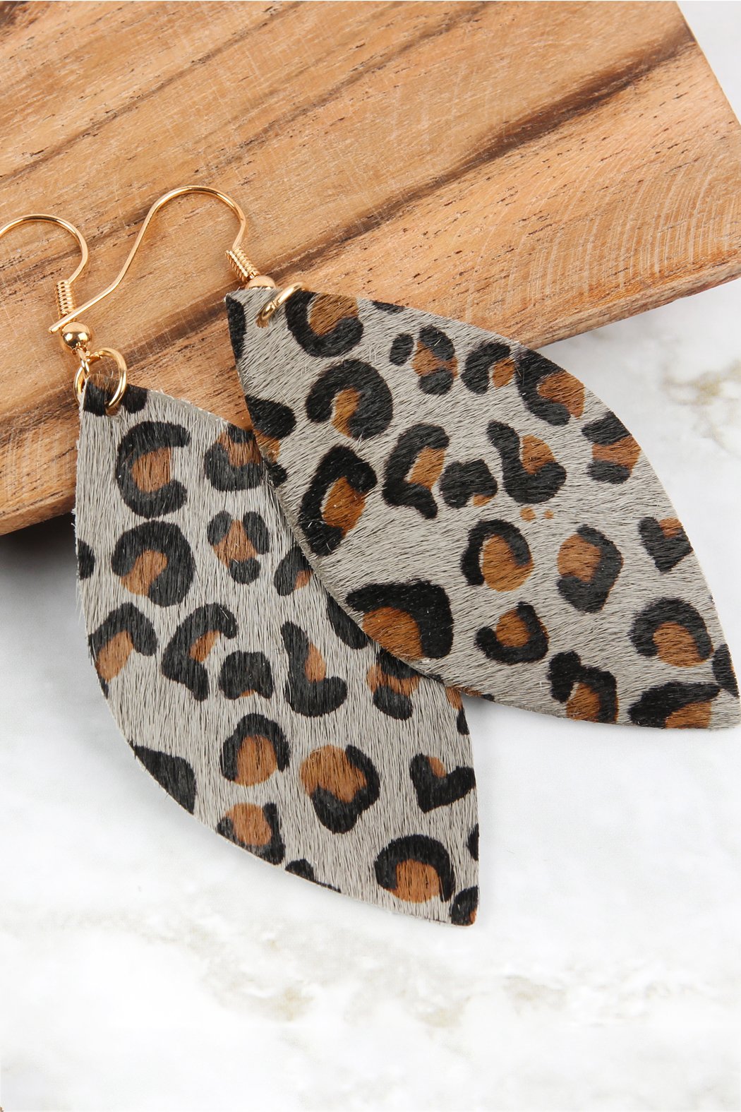 Riah Fashion - Leopard Marquise Leather Hook Earrings - 4 LEOPARD COLORS -