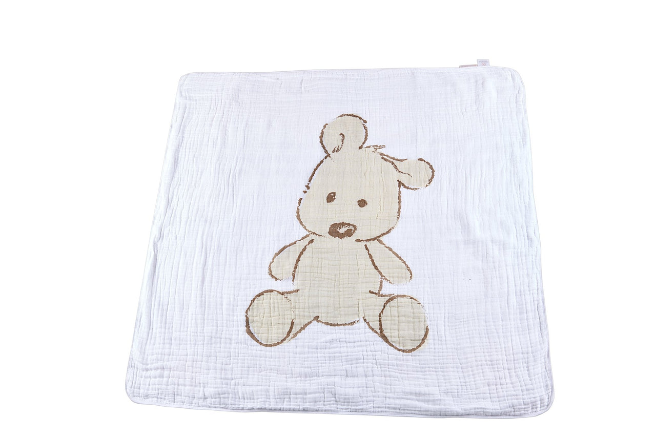 Teddy Bear and Plaid Cotton Muslin Newcastle Blanket -