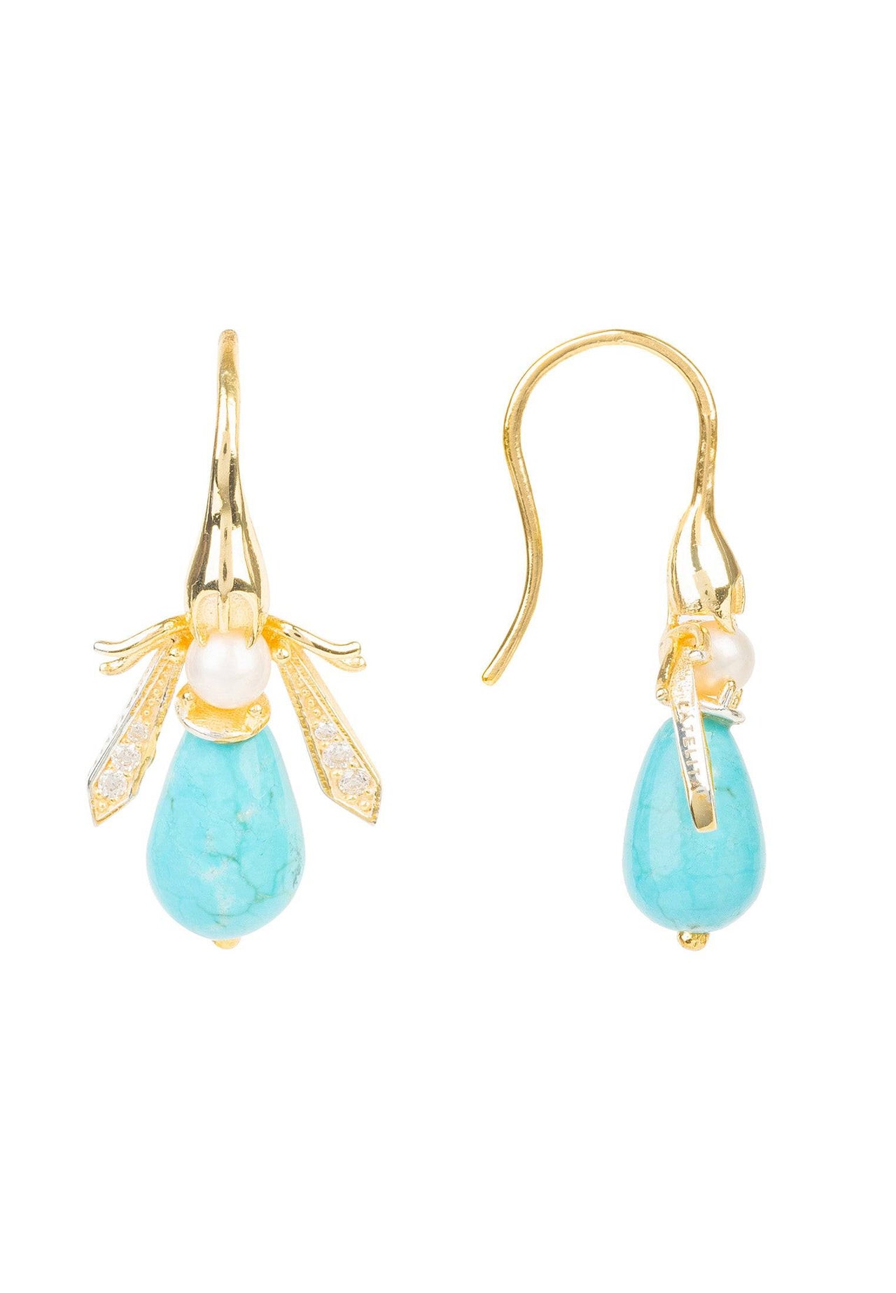 LATELITA - Turquoise Honey Bee Earrings Gold -