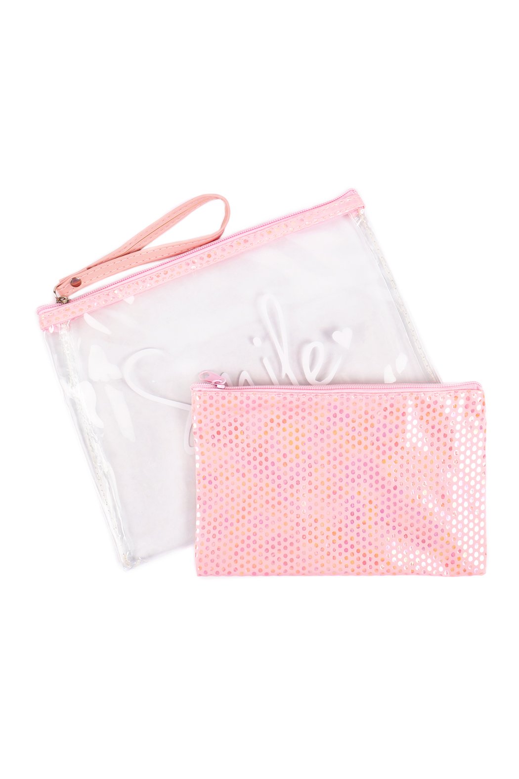 Riah Fashion - Clear Smile Cosmetic Bag With Sparkly Pouch - 5 CLEAR COLORS -