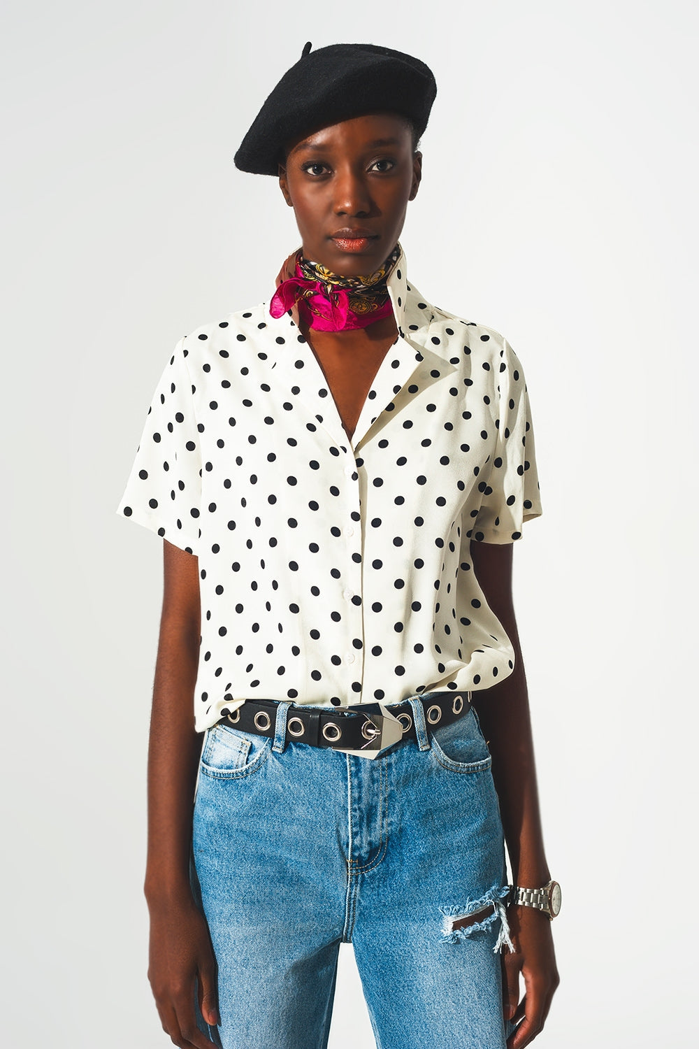 Q2 - Polka Dot Shirt in Cream - 1 COLOR -