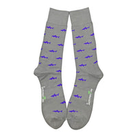 Thumbnail for Summer Ties - Shark Socks - Men's Mid Calf - Purple on Gray - 1 COLOR -