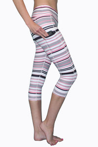 Thumbnail for Belcorva - Pink Gray & Black Stripe - Pocket Capri - 1 COLOR -