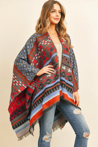 Thumbnail for Riah Fashion - Native American Pattern Open Front Kimono - 1 COLOR -