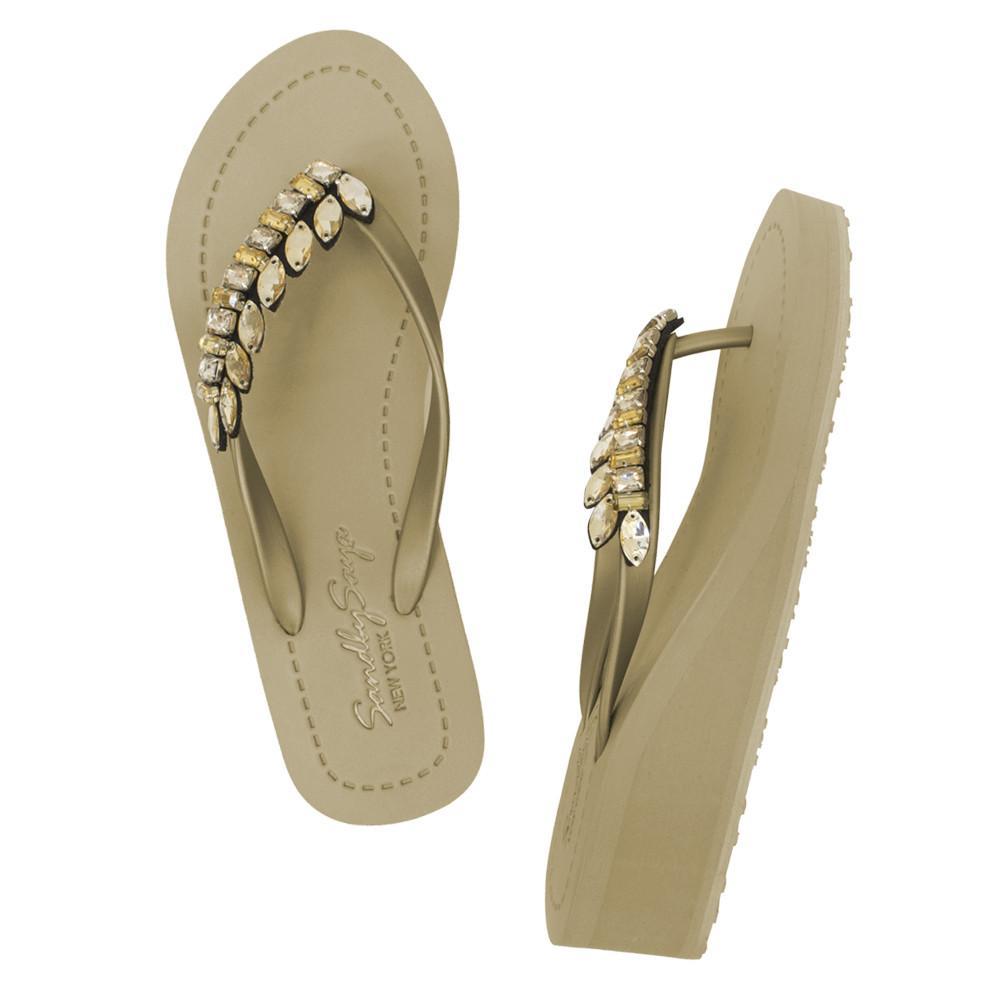 SAND BY SAYA N.Y. - Smith - Rhinestone Mid Wedge Flip Flops - 2 COLORS -