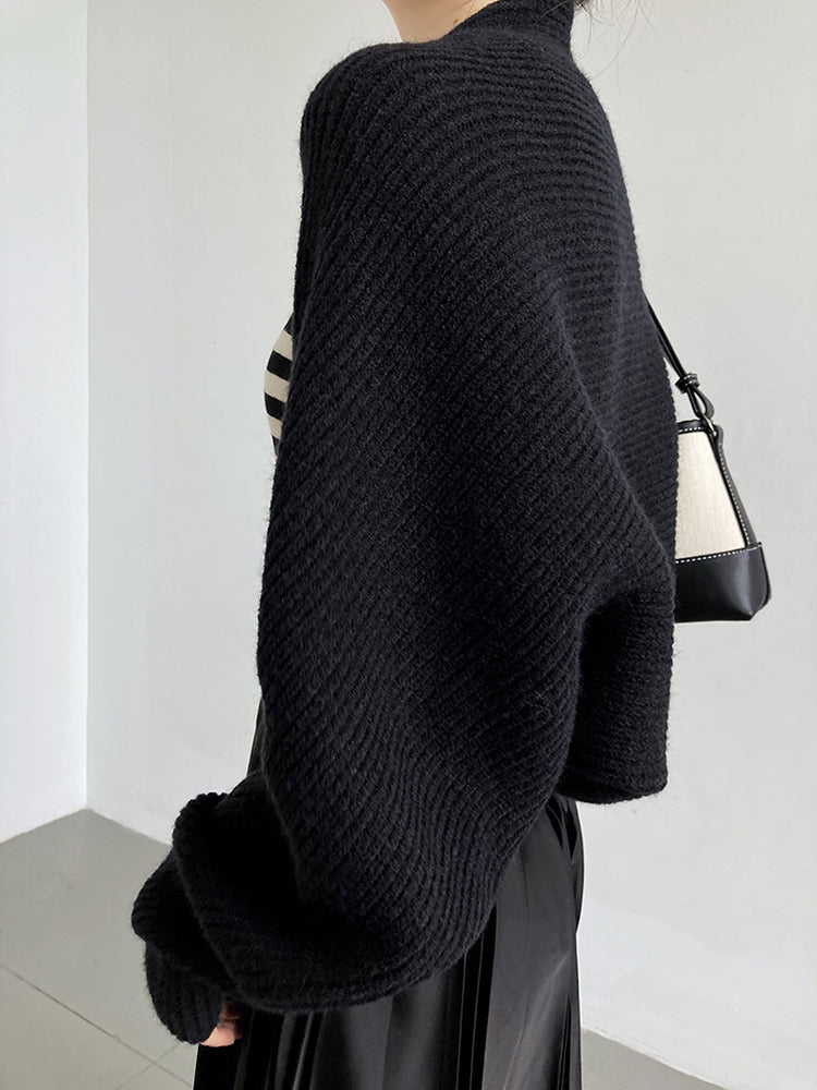 Marigold Shadows - Touka Knitted Shoulders Sleeved Shrug Scarf - Black -