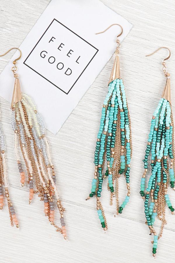 Riah Fashion - Mixed Beads Tassel Earrings - 4 COLORS -