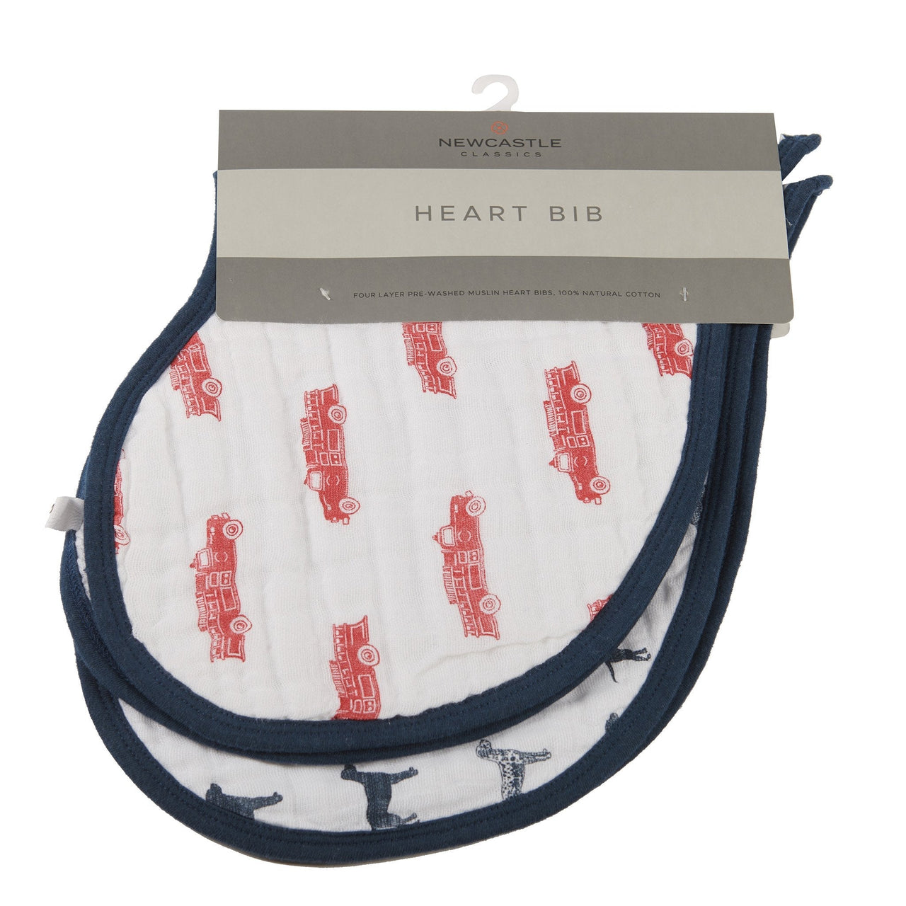 Newcastle - Fire Truck and Dalmatian Cotton Heart Bibs Set of 2 -