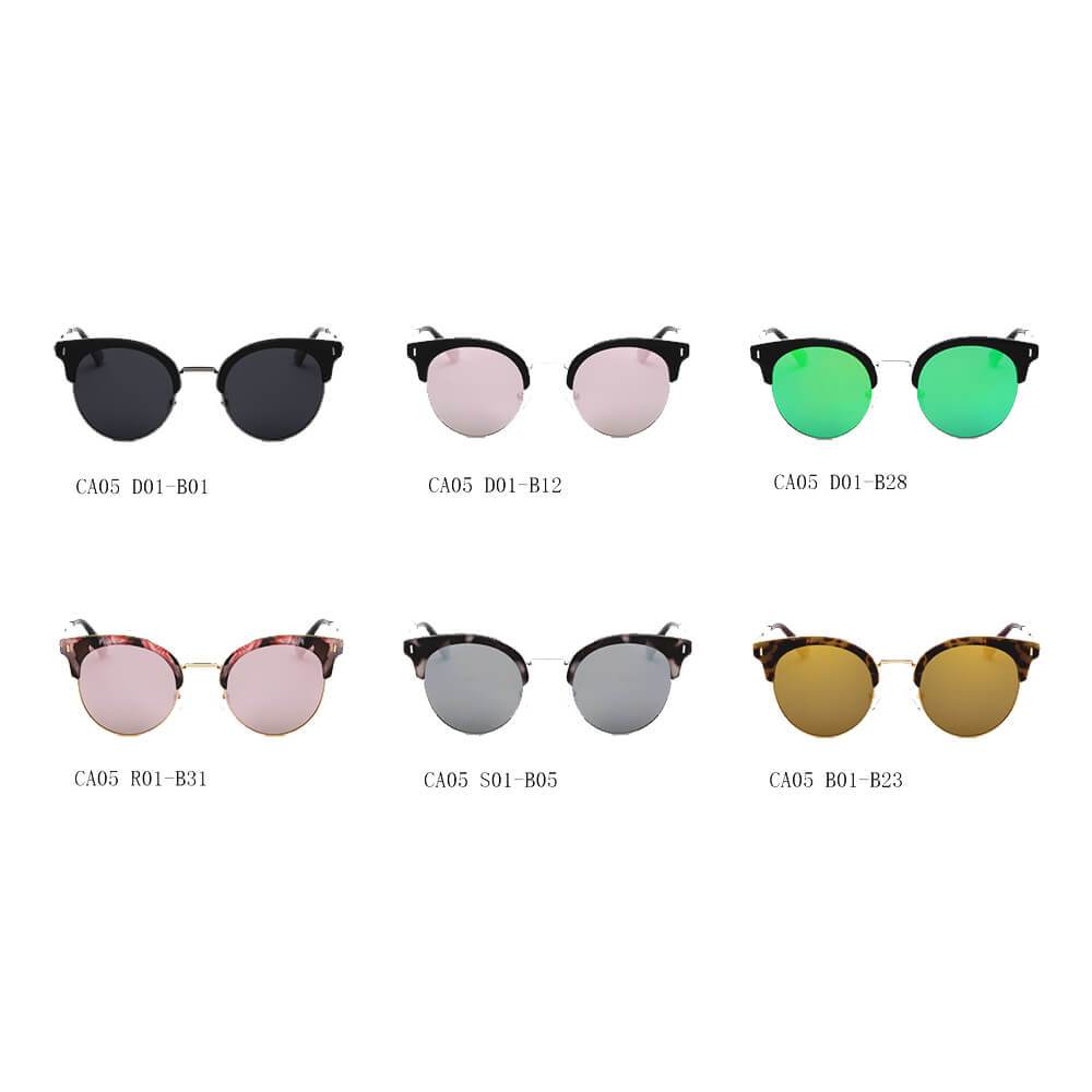 Biloxi | CA05K - Women Half Frame Round Cat Eye Polarized Sunglasses - 6 COLORS -