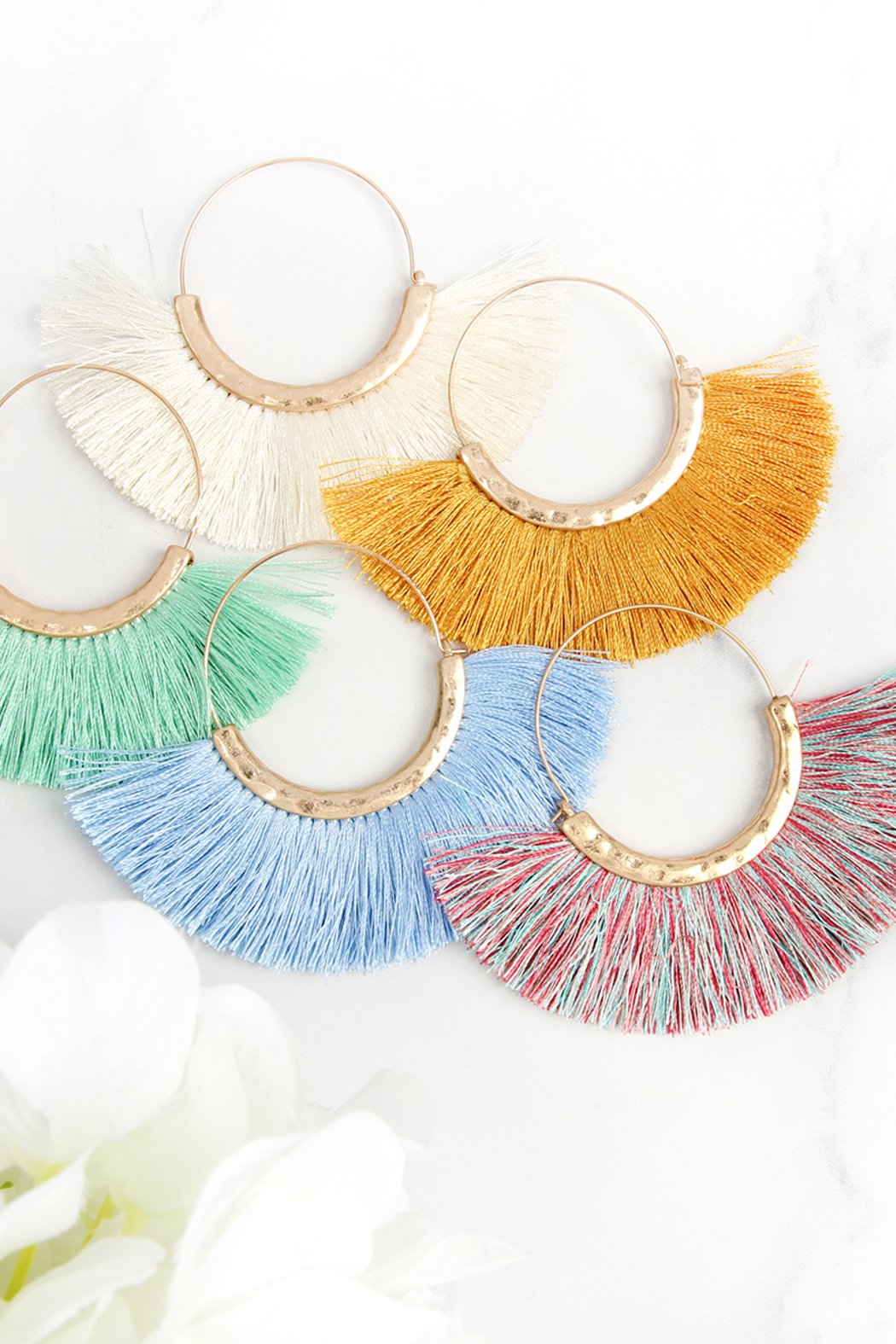 Tassel Fan Hoop Earrings - 15 COLORS -