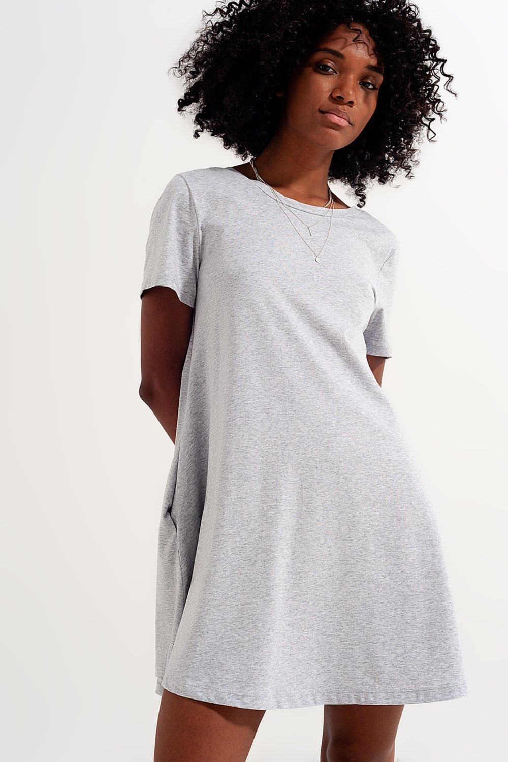 Q2 - Swing T Shirt Dress With Concealed Pockets in Grey - 1 COLOR -