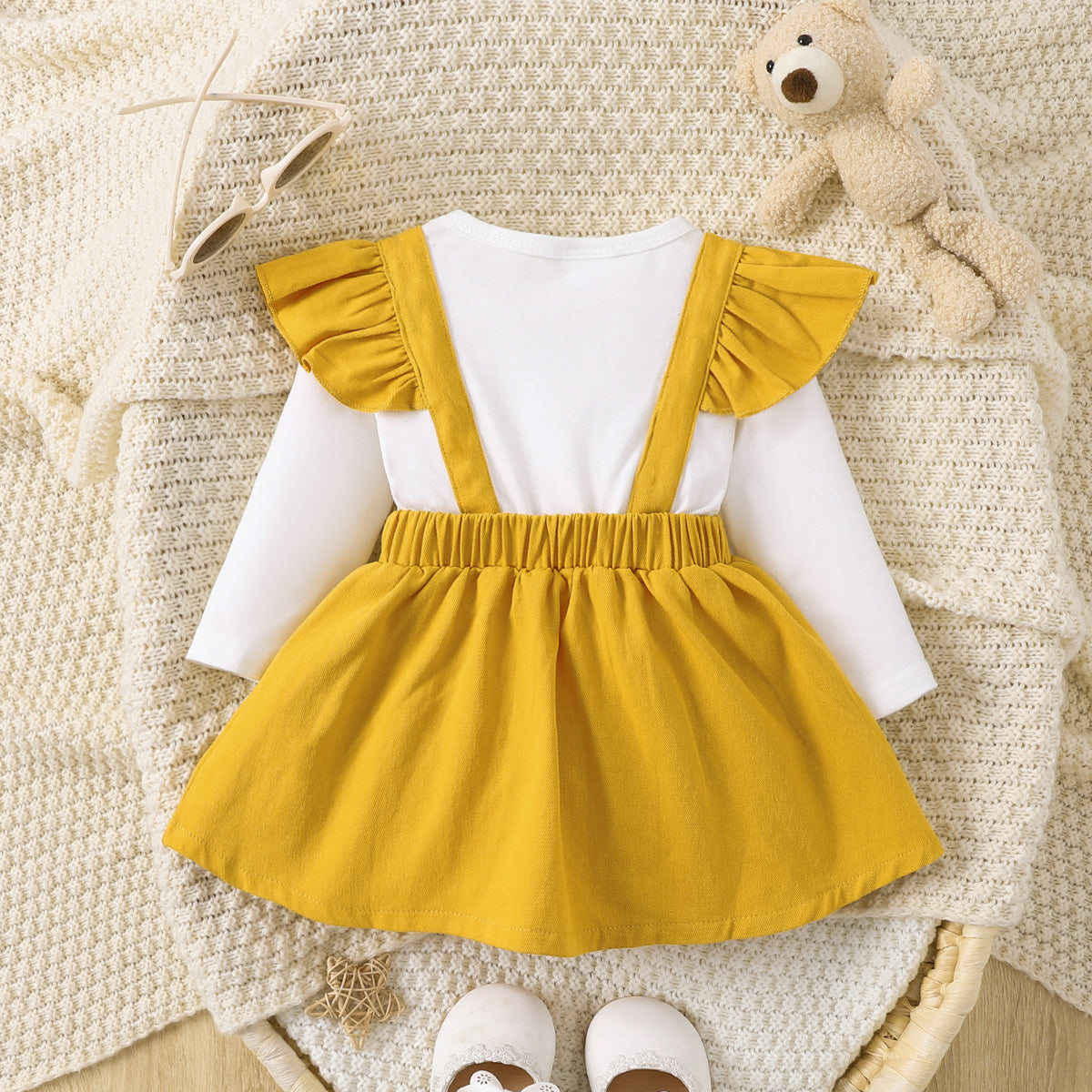 Bow Tie Skirt Bear Detail Round Neck Dress - T - 1 COLOR -