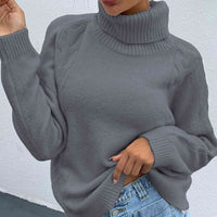 Thumbnail for Turtleneck Dropped Shoulder Long Sleeve Sweater - T - 4 COLORS -