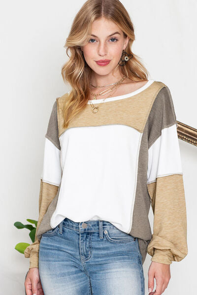 Color Block Exposed Seam Boat Neck Sweatshirt - T - 1 COLOR -