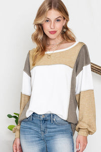 Thumbnail for Color Block Exposed Seam Boat Neck Sweatshirt - T - 1 COLOR -