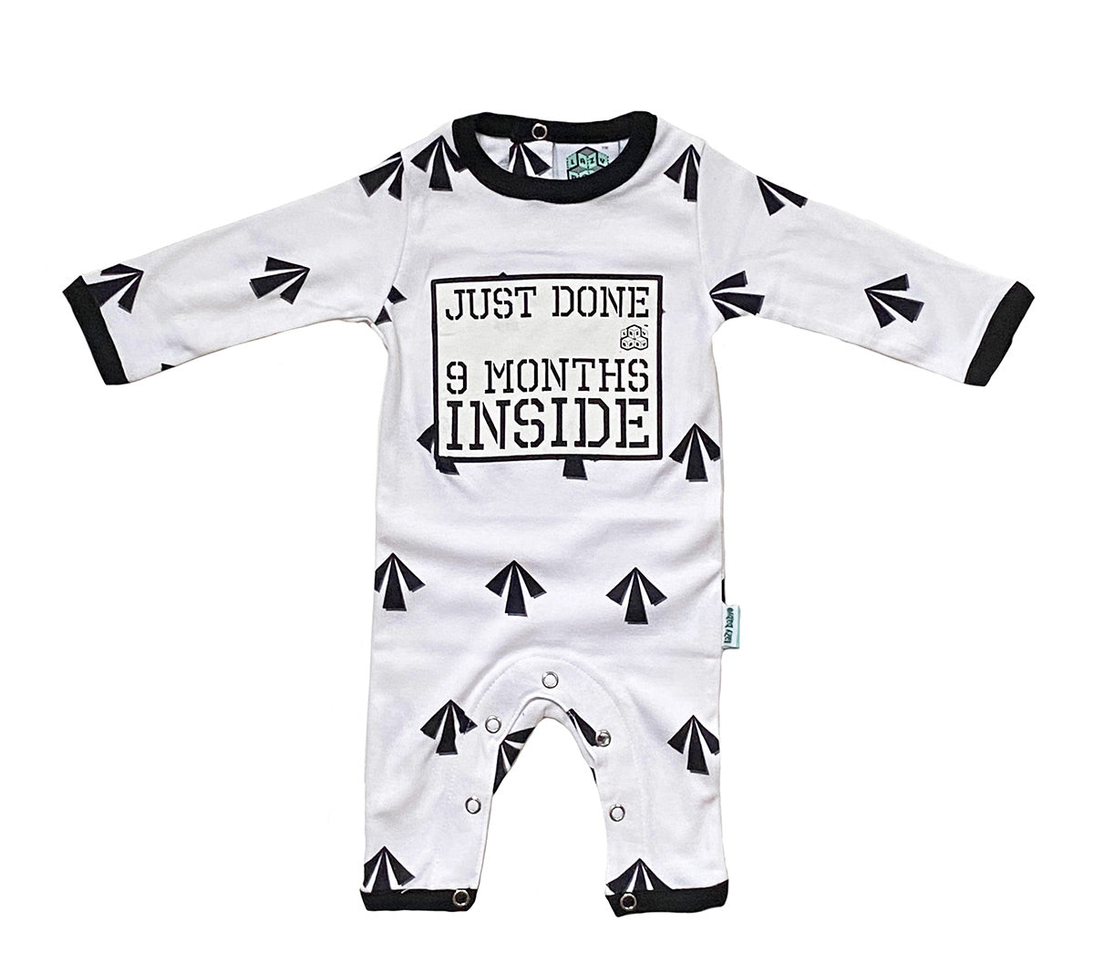 New Born Baby Grow -Just Done 9 Months Inside® Arrows - Baby Shower Gift - Coming Home Outfit by Lazy Baby® -