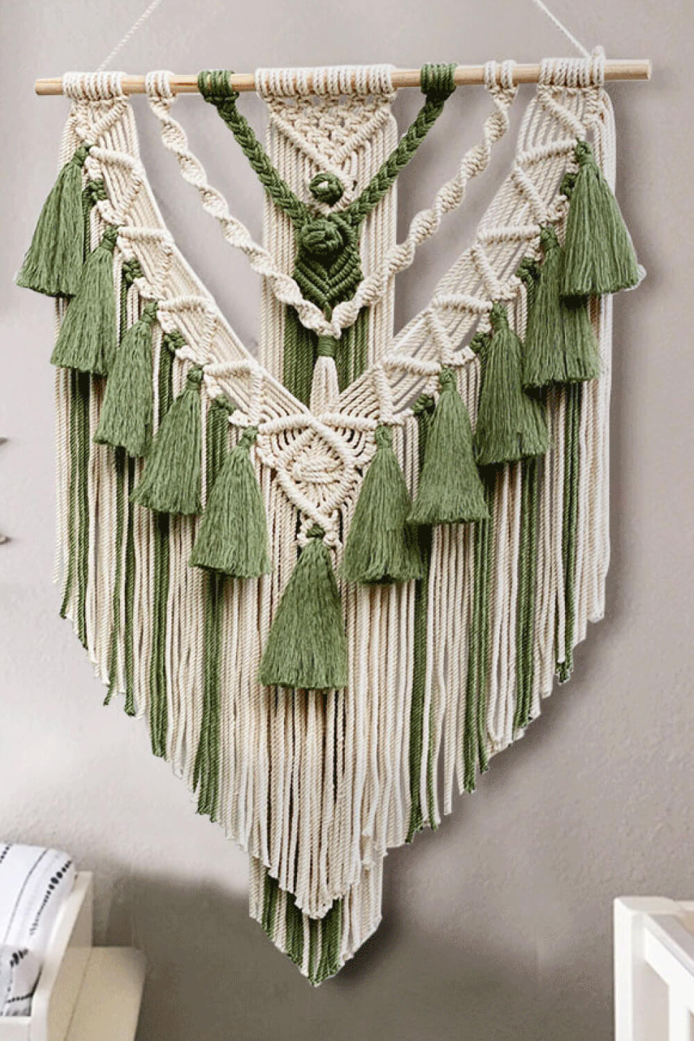 Two-Tone Macrame Wall Hanging - 29.5" X 13.8" - T - 2 COLOR SCHEMES -