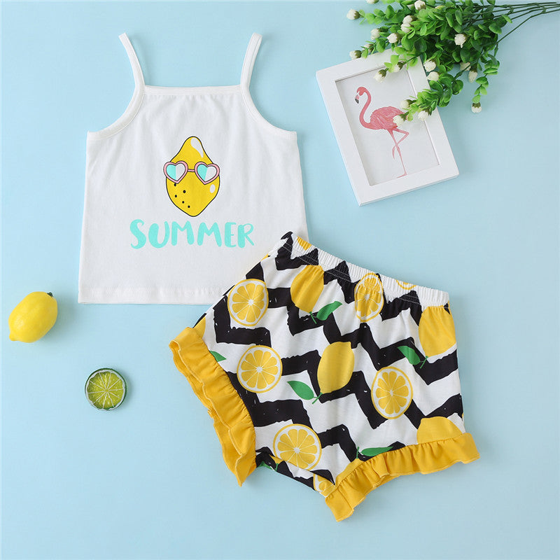 Summer Graphic Cami and Lemon Print Shorts Set - 2 PCS. - T - 1 COLOR -