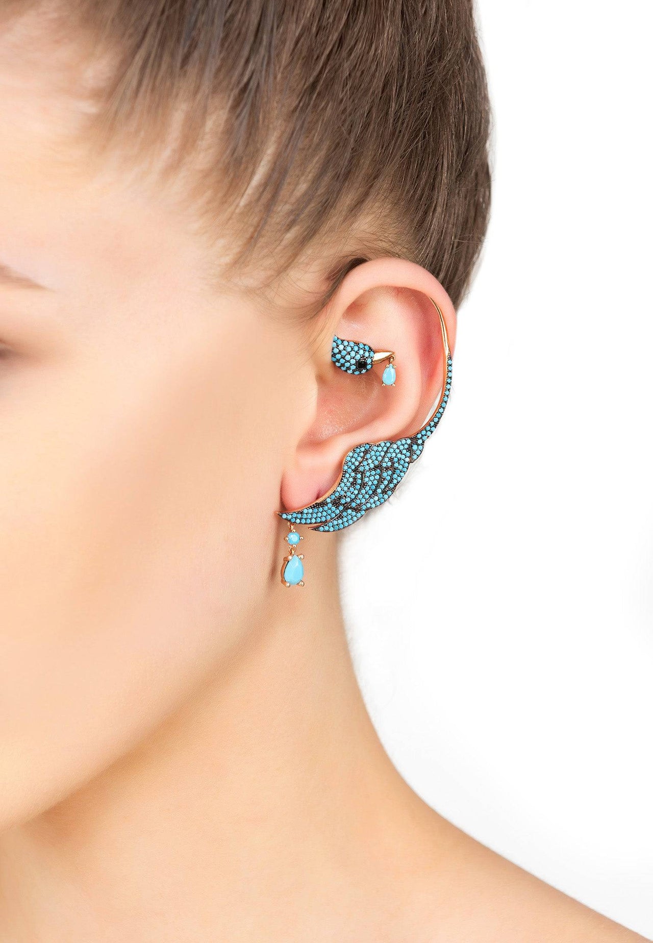 LATELITA - Bird of Paradise Ear Climber Turquoise Silver - Left -