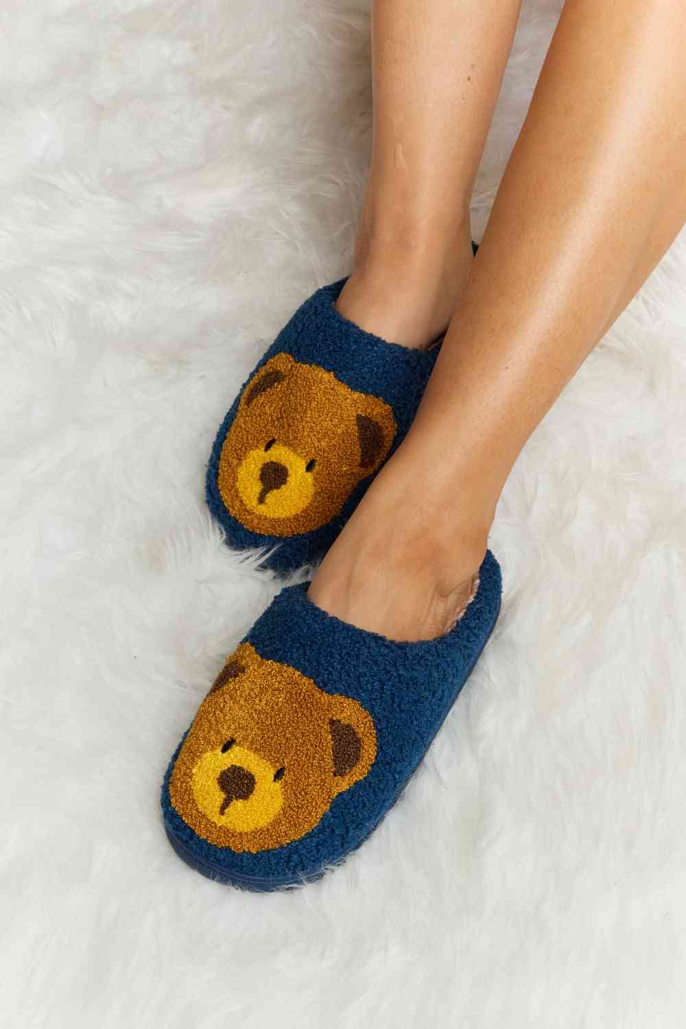 Melody Teddy Bear Print Plush Slide Slippers - T - 6 COLORS -