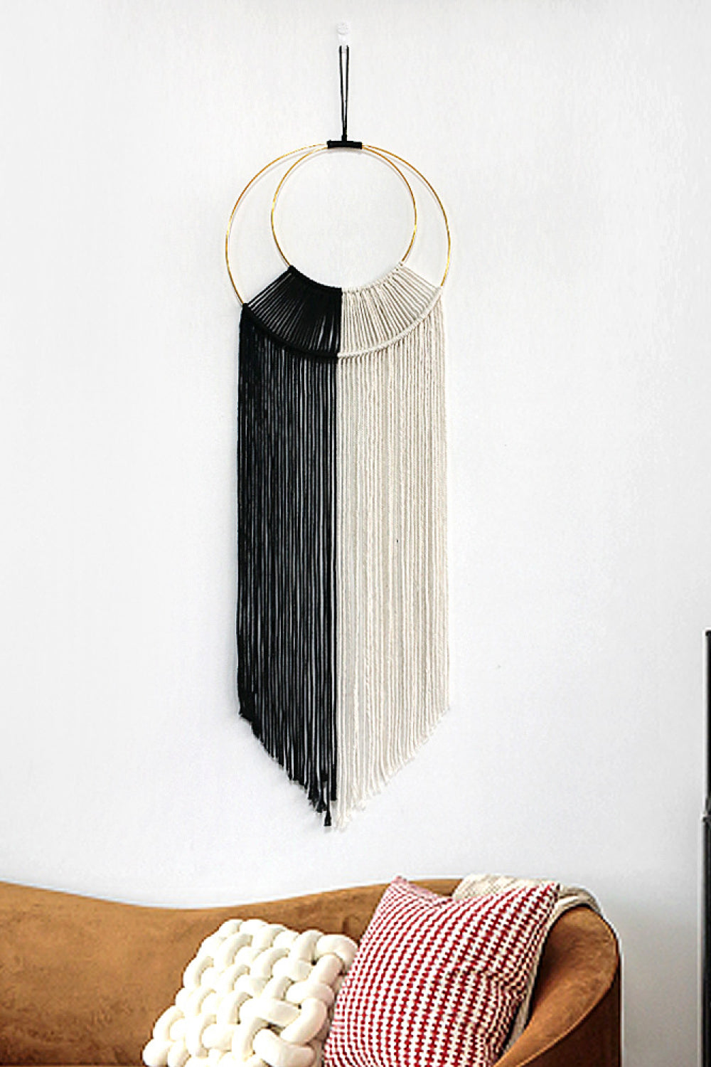 Hoop Fringe Macrame Wall Hanging - 41.3" X 13.8" - T - 6 COLORS -