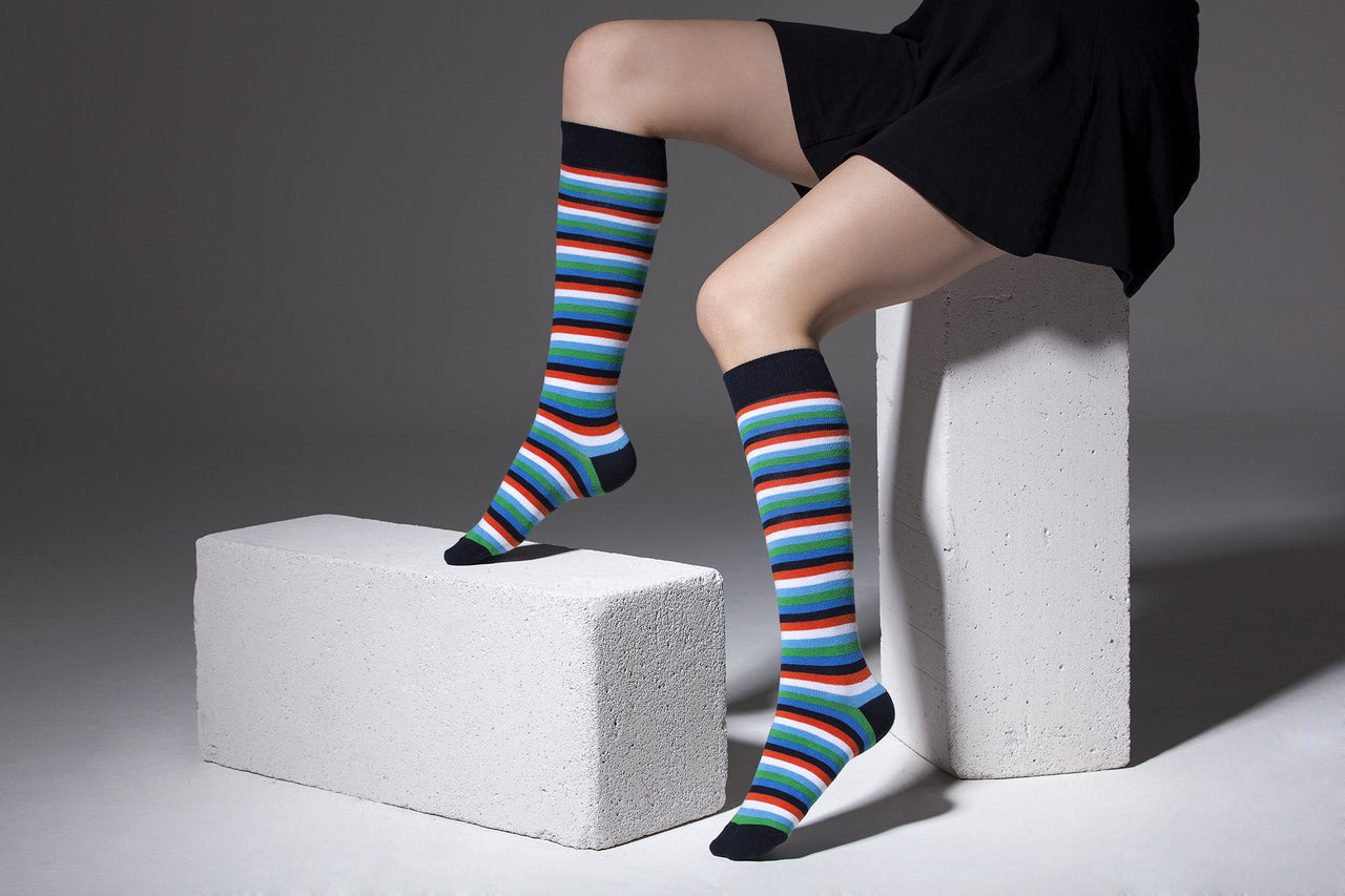 Women's Teal Sky Stripe Knee High Socks - 1 COLOR -