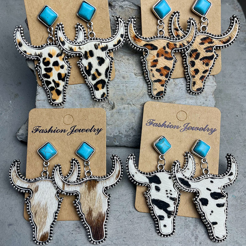 Bull Shape Turquoise Dangle Earrings - T - 4 STYLES -