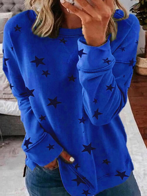 Star Round Neck Dropped Shoulder Sweatshirt - T - 5 COLORS -