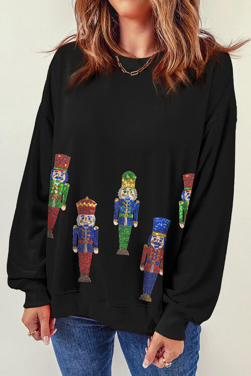 Nutcracker Sequin Long Sleeve Sweatshirt - T - 1 COLOR -