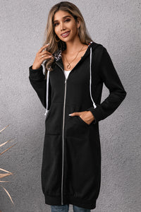 Thumbnail for Leopard Spliced Drawstring Zip Up Hoodie Dress - T - 1 COLOR -