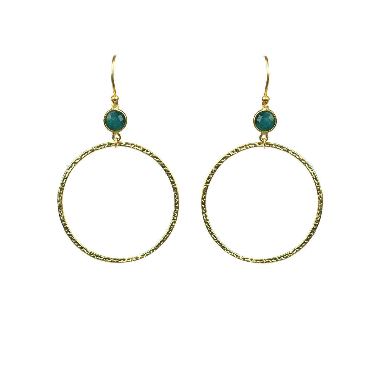 Gena Myint - Emerald Bezel Circle Earrings -