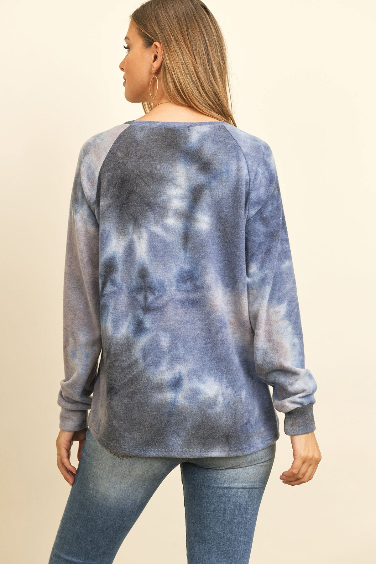 Riah Fashion - Long Sleeve Boat Neck Tie Dye Round Hem Top - 3 COLORS -