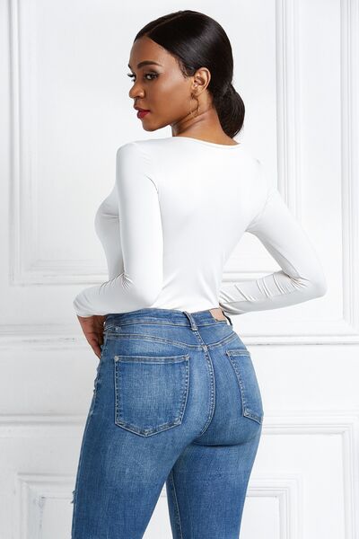 Half Zip Scoop Neck Long Sleeve Bodysuit - T - 10 COLORS -