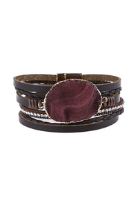 Thumbnail for Riah Fashion - Large Semi Stone Leather Wrap Bracelet - 7 COLORS -