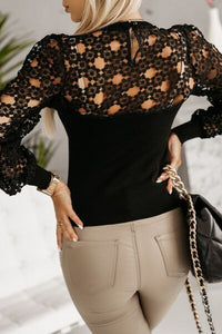 Thumbnail for Hollowed Floral Lace Spliced Long Sleeve Blouse - T - 2 COLORS -