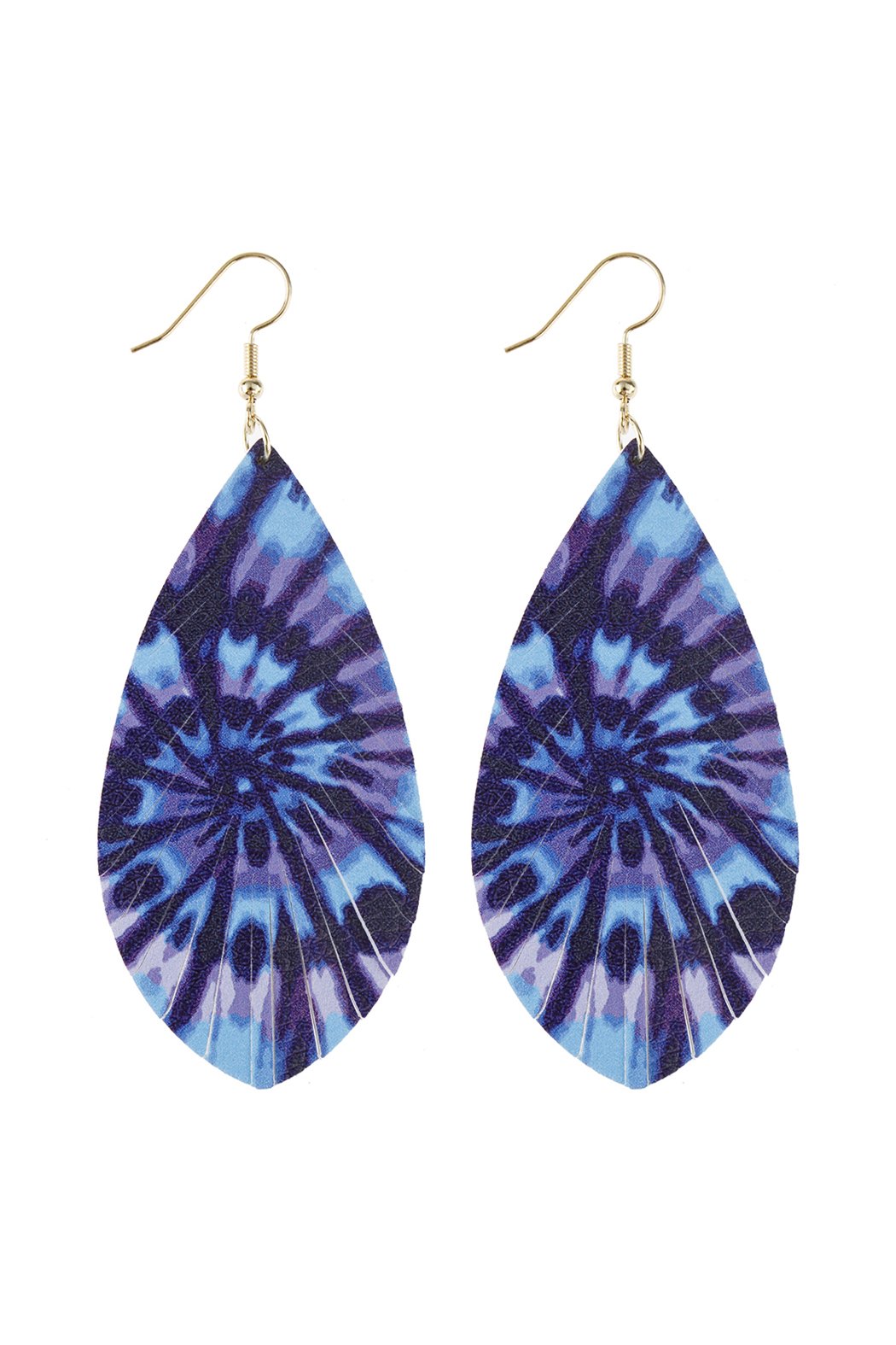 Spiral Abstract Navy Printed Leather Tassel Hook Earrings -